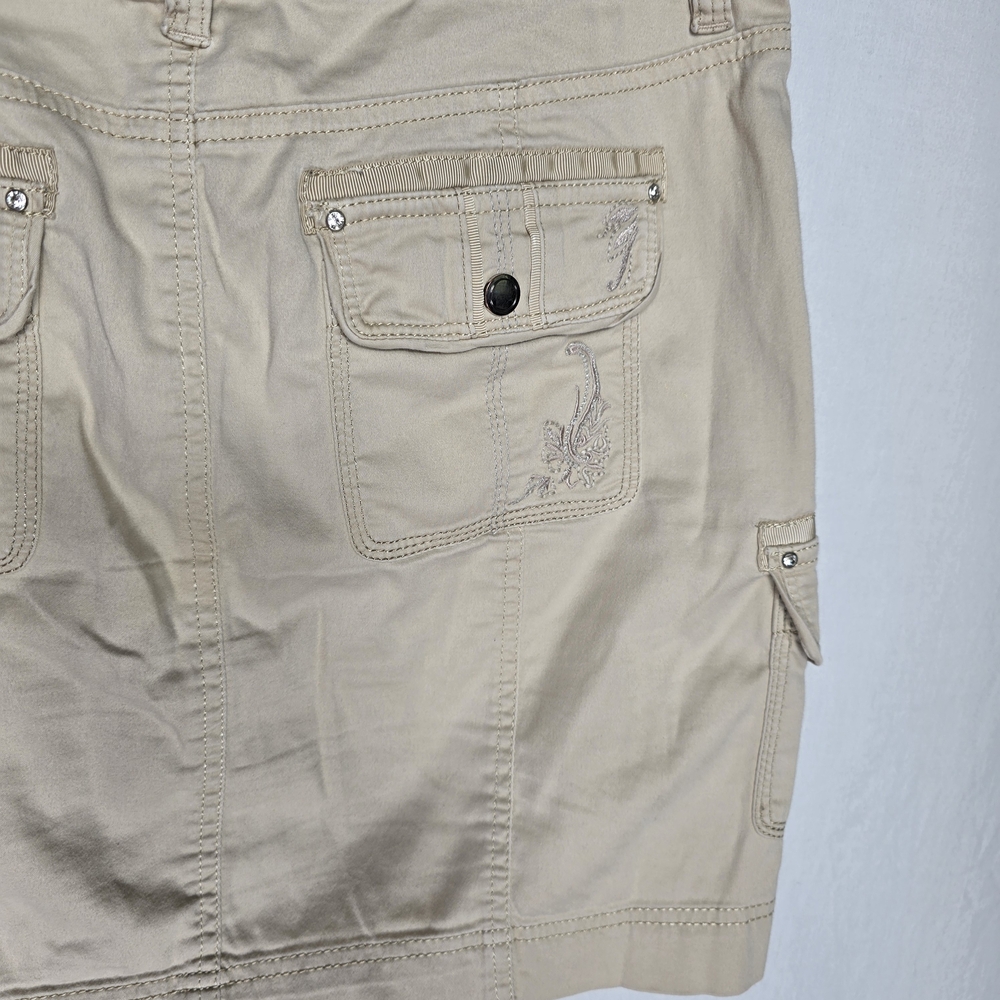 White House Black Market Women’s Size 6 Khaki Cargo Mini Skirt Embroidered - Picture 7 of 11